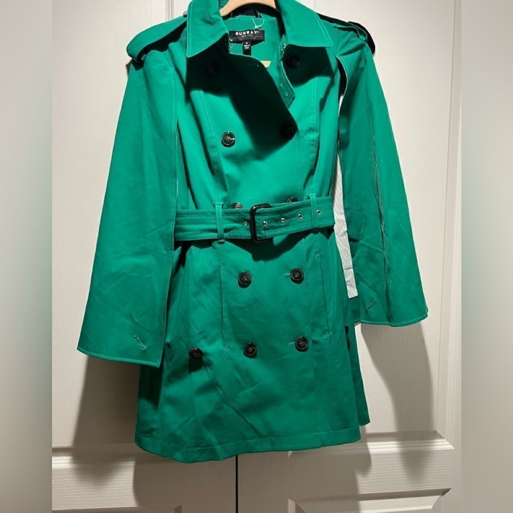 Runway Green DOUBLE BREASTED TRENCH COAT Overcoat Women Winter Fall Trench Coat - Picture 3 of 7